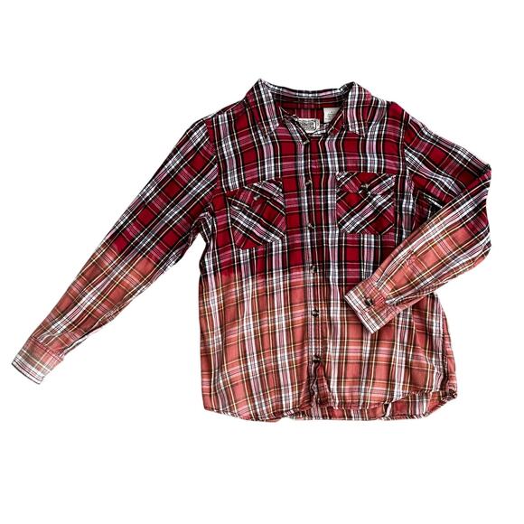 Bleach Dyed Plaid Shirt, Schmidt for Women Large Shirt, OOAK Bleached Shirt - Picture 1 of 4